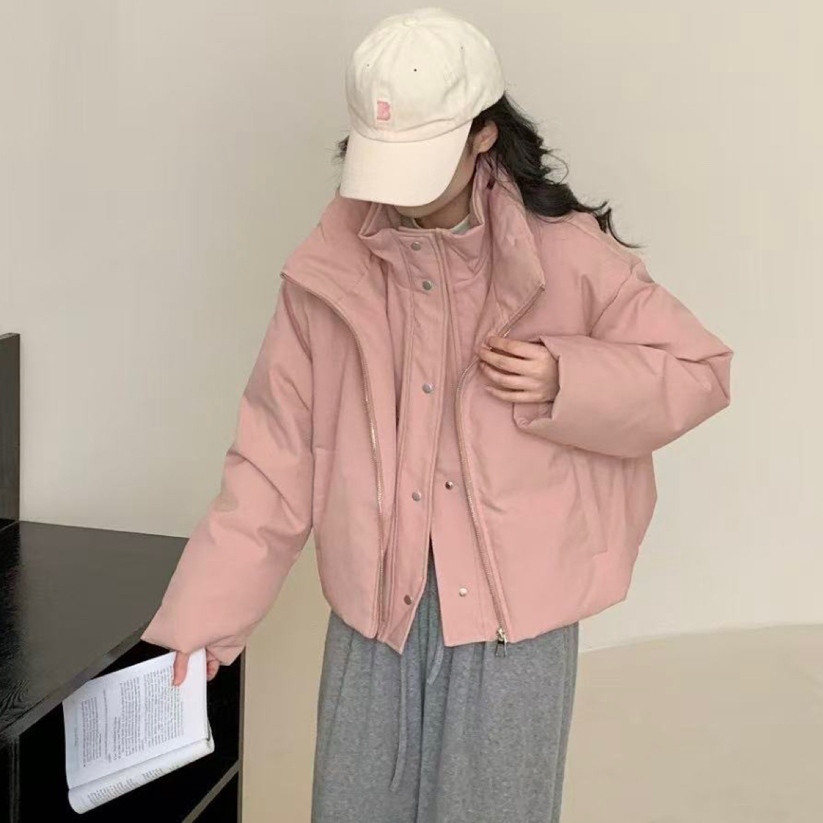 [易小慧]休闲假两件立领羽绒服白鸭绒保暖外套