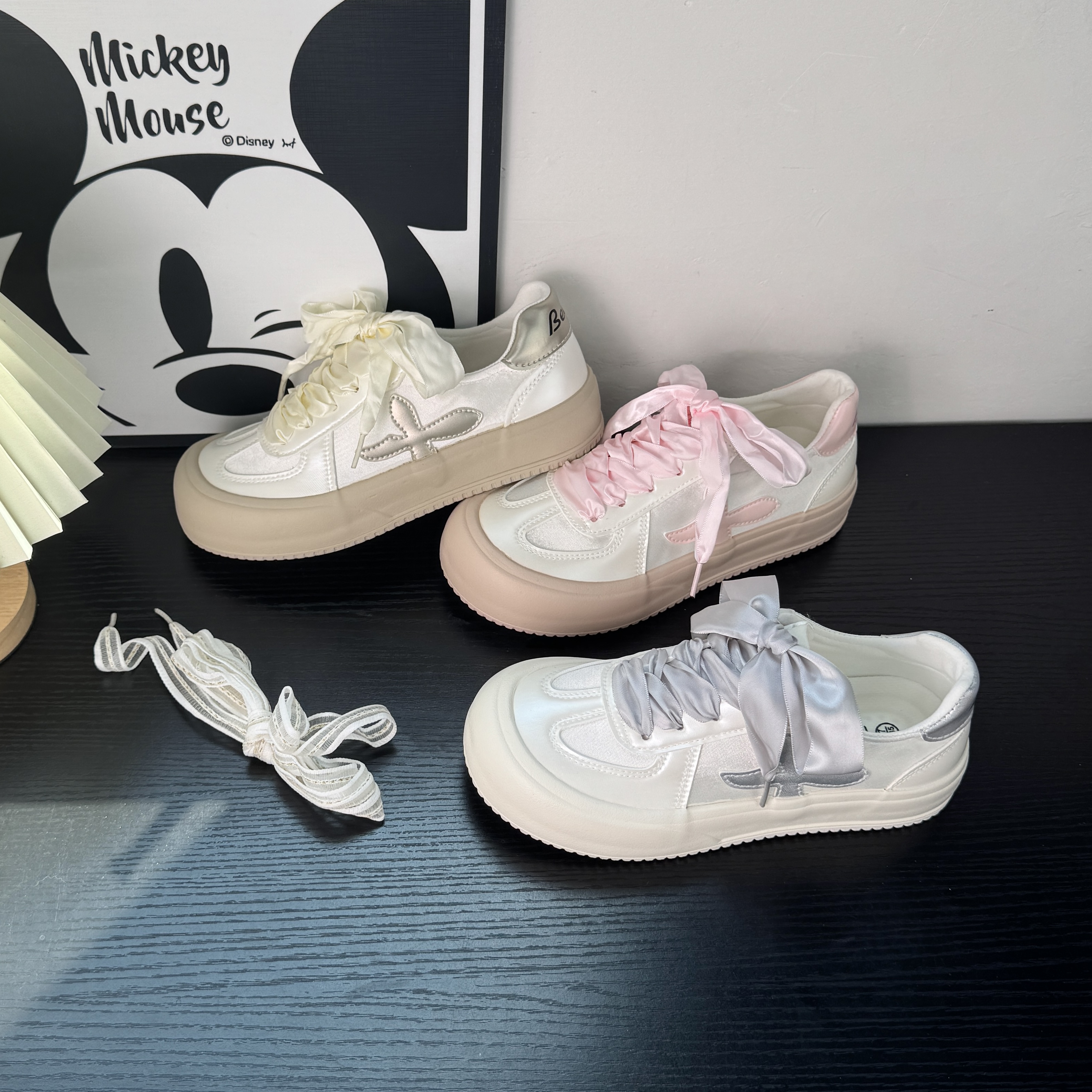 BE-6739丝带德训鞋女厚底小白鞋chic时尚百搭休闲鞋透气女板鞋