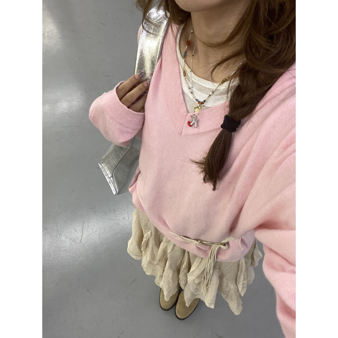 Magic Yous樱花物语-V领美利奴羊毛混纺针织衫毛衣