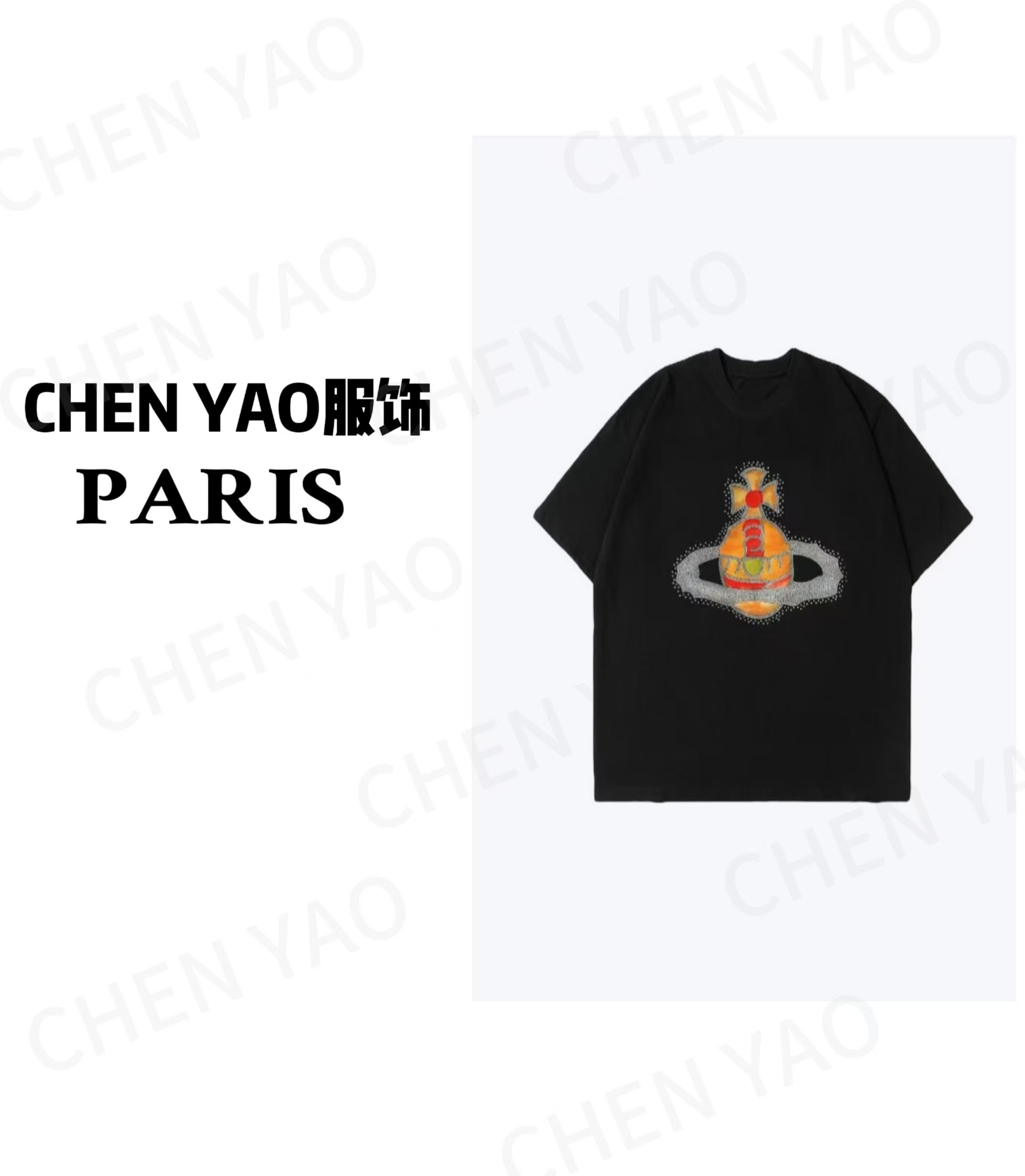 【826】ss25年新款 重工水钻手工彩绘工艺 时尚高级短袖百搭