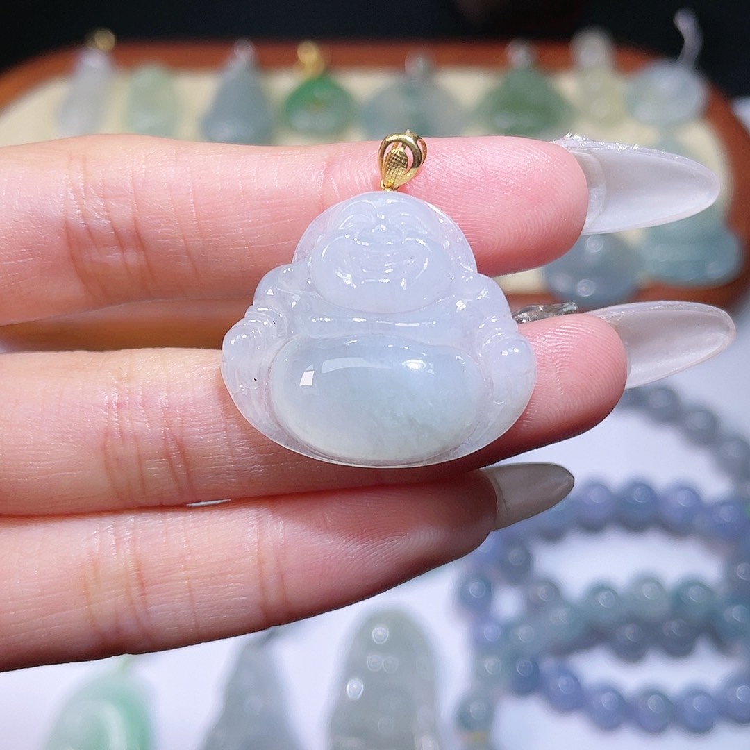 翡翠颈饰18K金镶嵌佛公