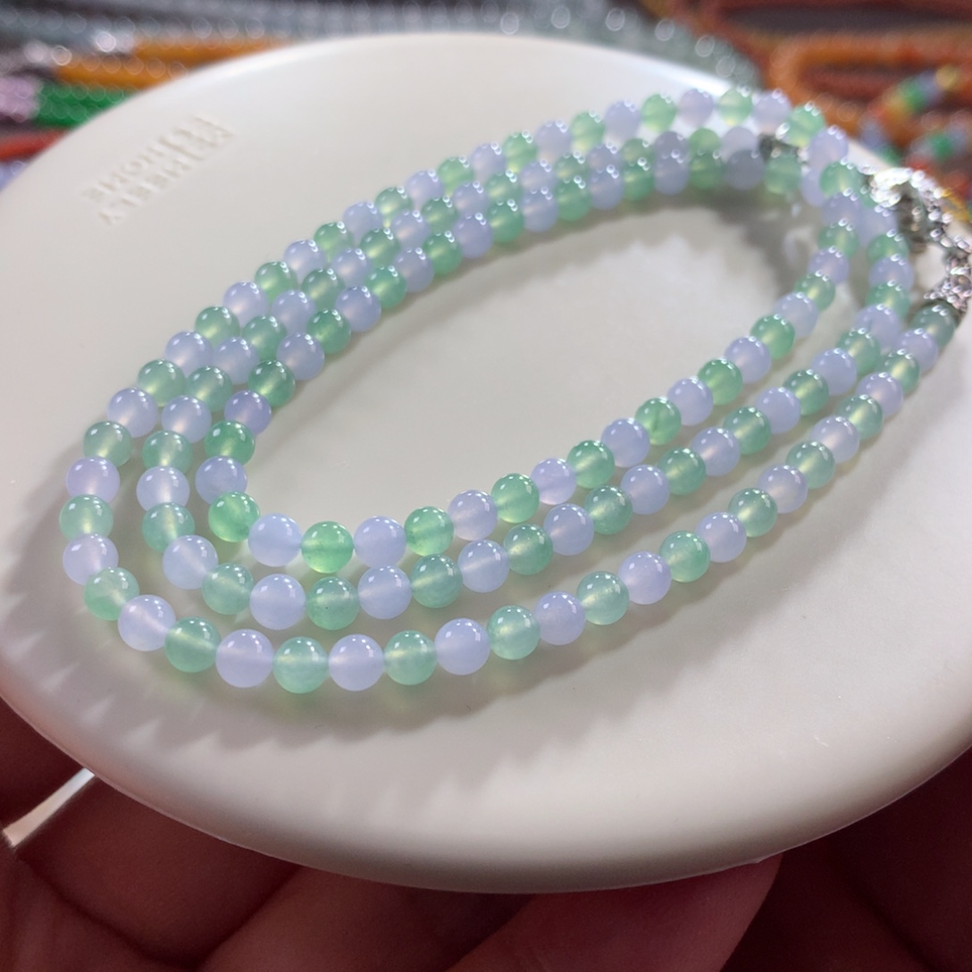 翡翠未镶嵌手链翡翠冰胶底双色梦幻多宝卡4.20+