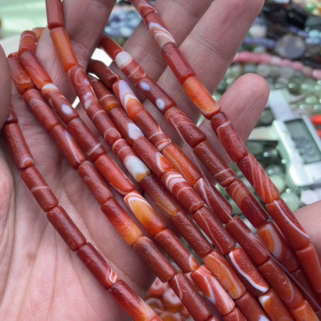 玛瑙/玉髓珠宝半成品未镶嵌一条装6*16左右橘皮玛瑙管珠