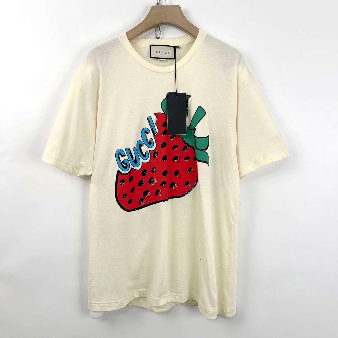全新未使用 GUCCI/古驰 S码/草莓亮片点缀短袖/06444