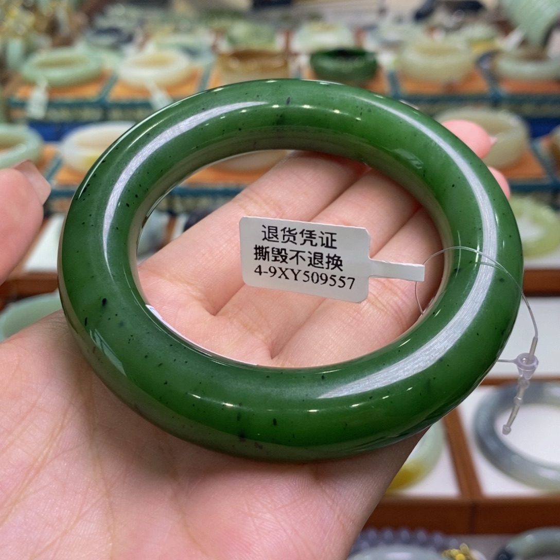 和田玉未镶嵌手镯俄七阳绿碧玉大胖圆57/58