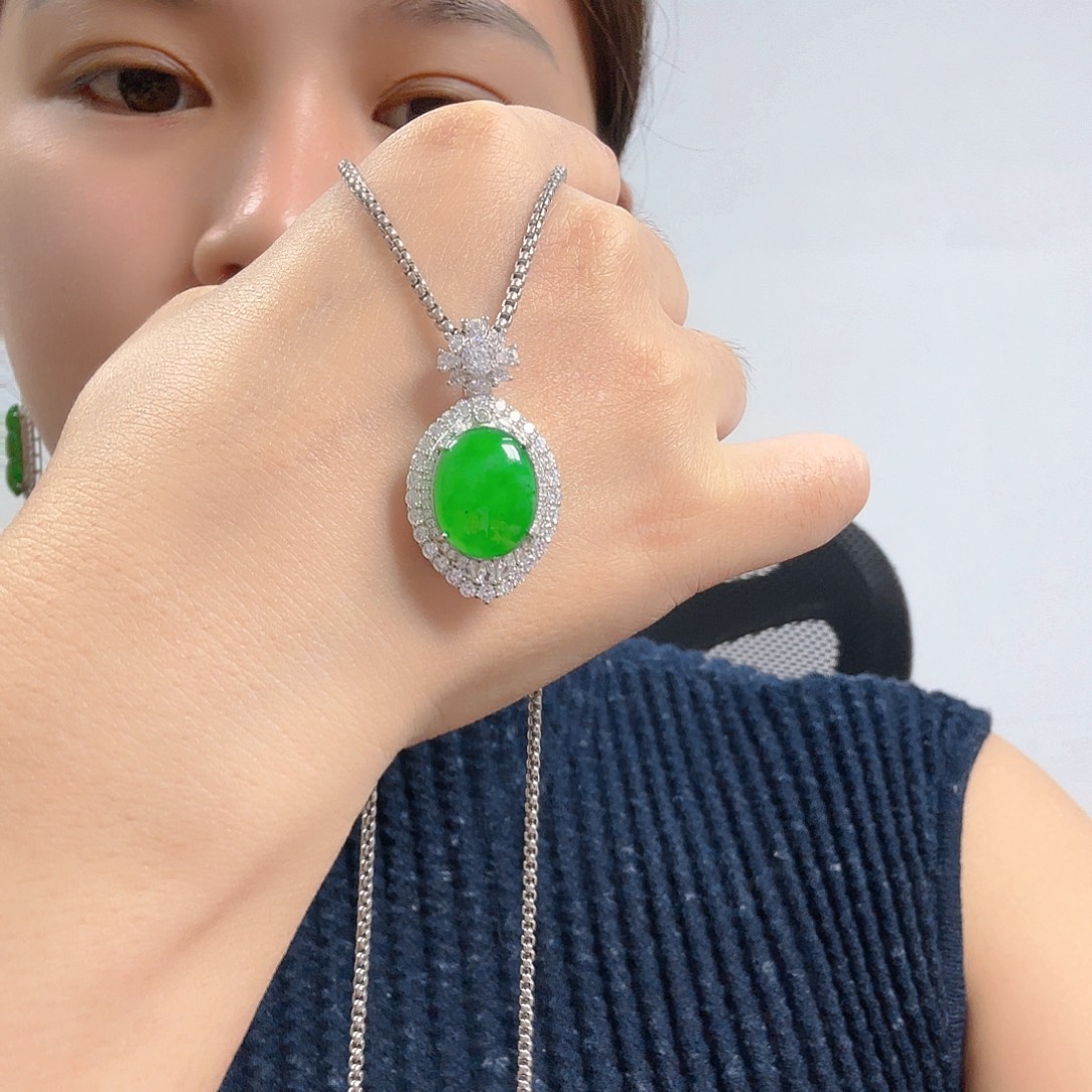 翡翠银S925镶嵌吊坠(不含链)