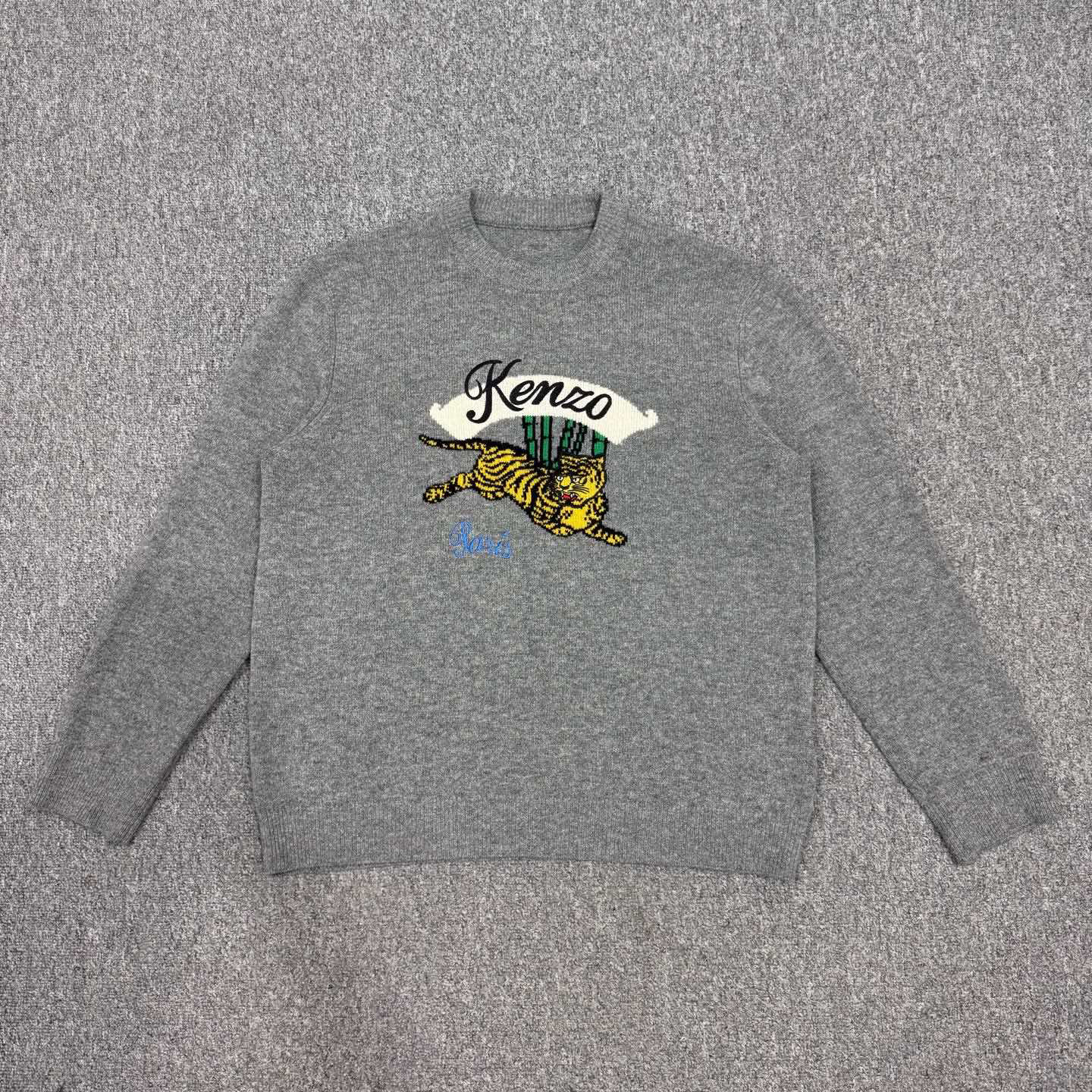 99新 KENZO/肯佐 15090123 Kenzo 灰色老虎刺绣长袖毛衣 M码99新