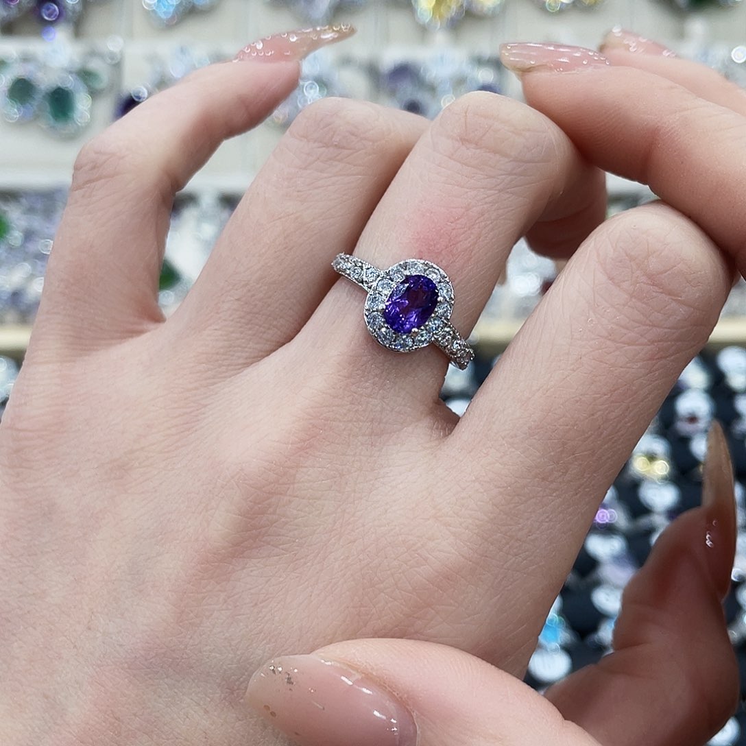 银S925镶嵌戒指紫晶戒指