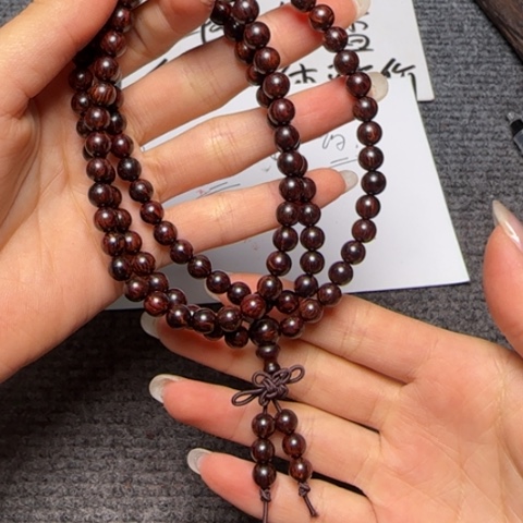 藤类木 海南红降圆珠0.6*108多圈手串