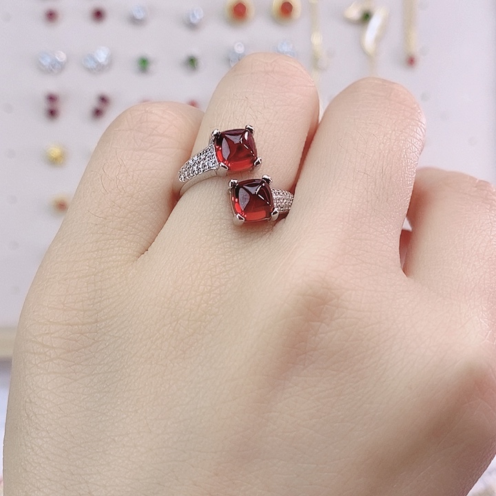石榴石戒指银S925镶嵌