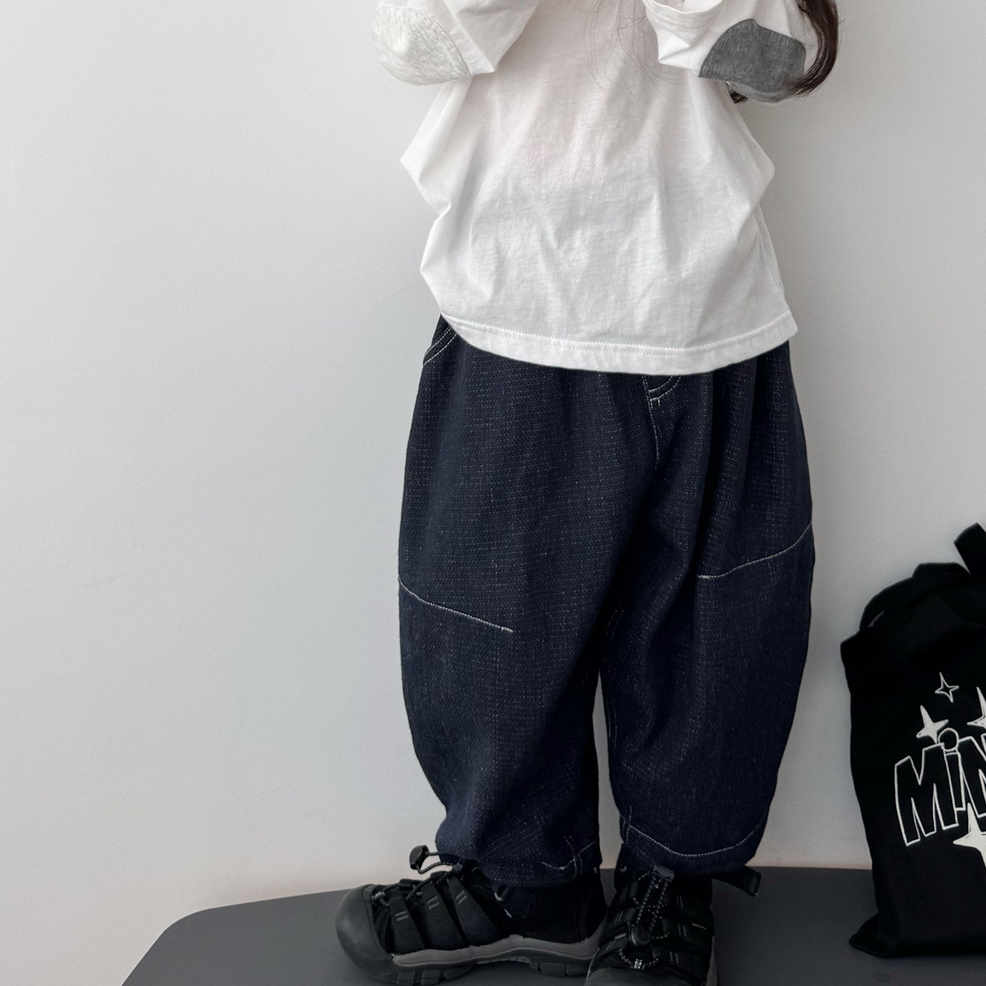 miniwhy亲子童装 | 点阵肌理~棉麻混纺柔软牛仔色万能气球裤"25秋