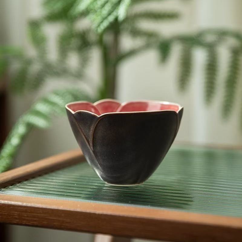 景德镇手工粗陶新中式4英寸流金玉兰花杯 B0006