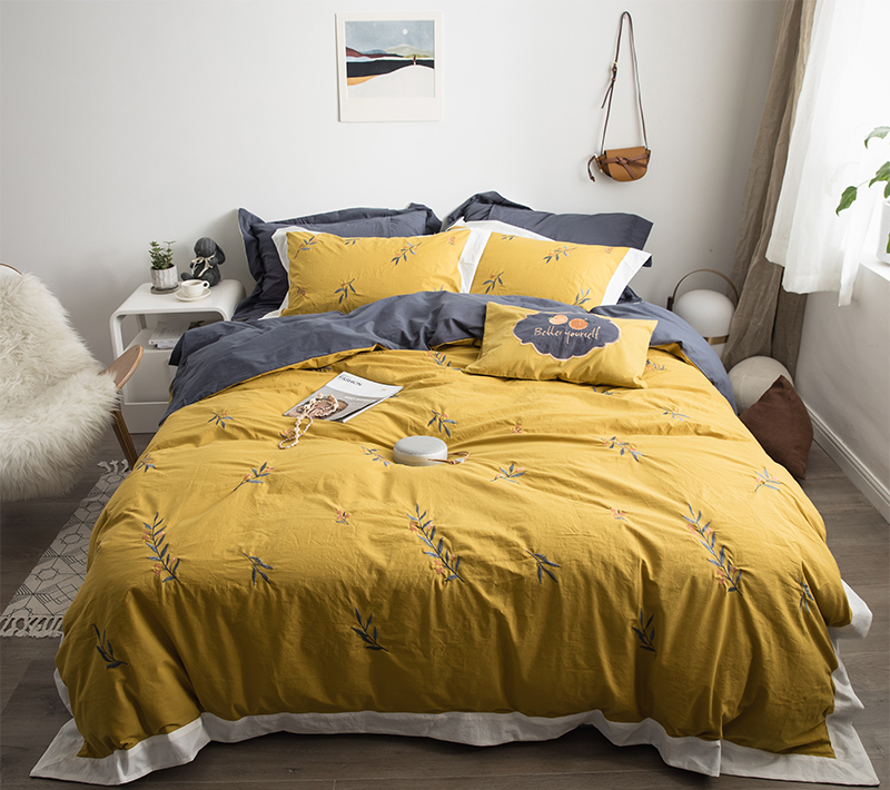 【薇黄/薇白】全棉水洗棉小清新刺绣四件套女孩