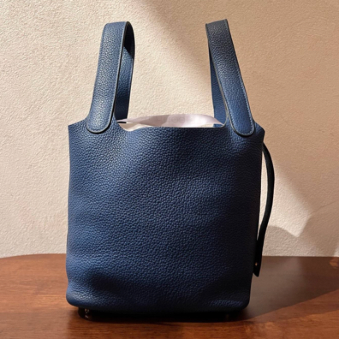 99新 Hermes/爱马仕 深邃蓝菜篮子18 D刻手提包