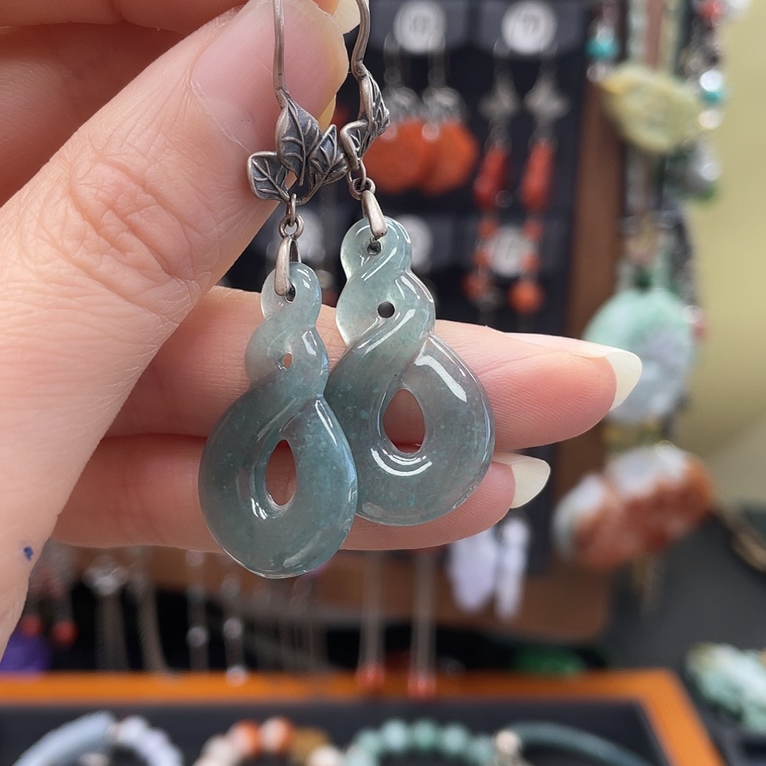 翡翠耳饰银S925镶嵌879hnnhhh