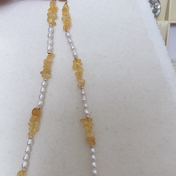 淡水珍珠项链合金黄水晶巴洛克项链40+5厘米