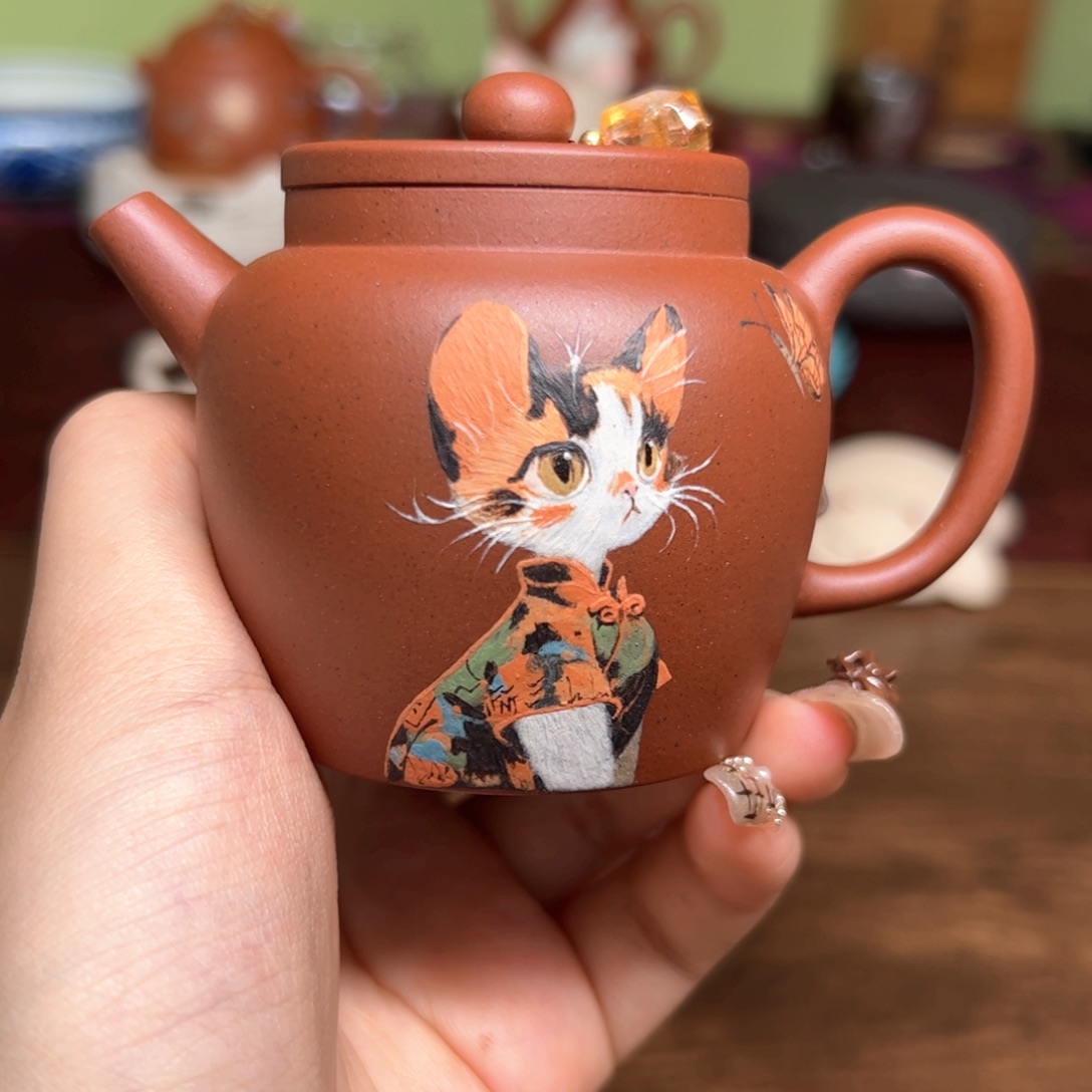 茶壶紫砂紫泥平盖莲子三花 110ml