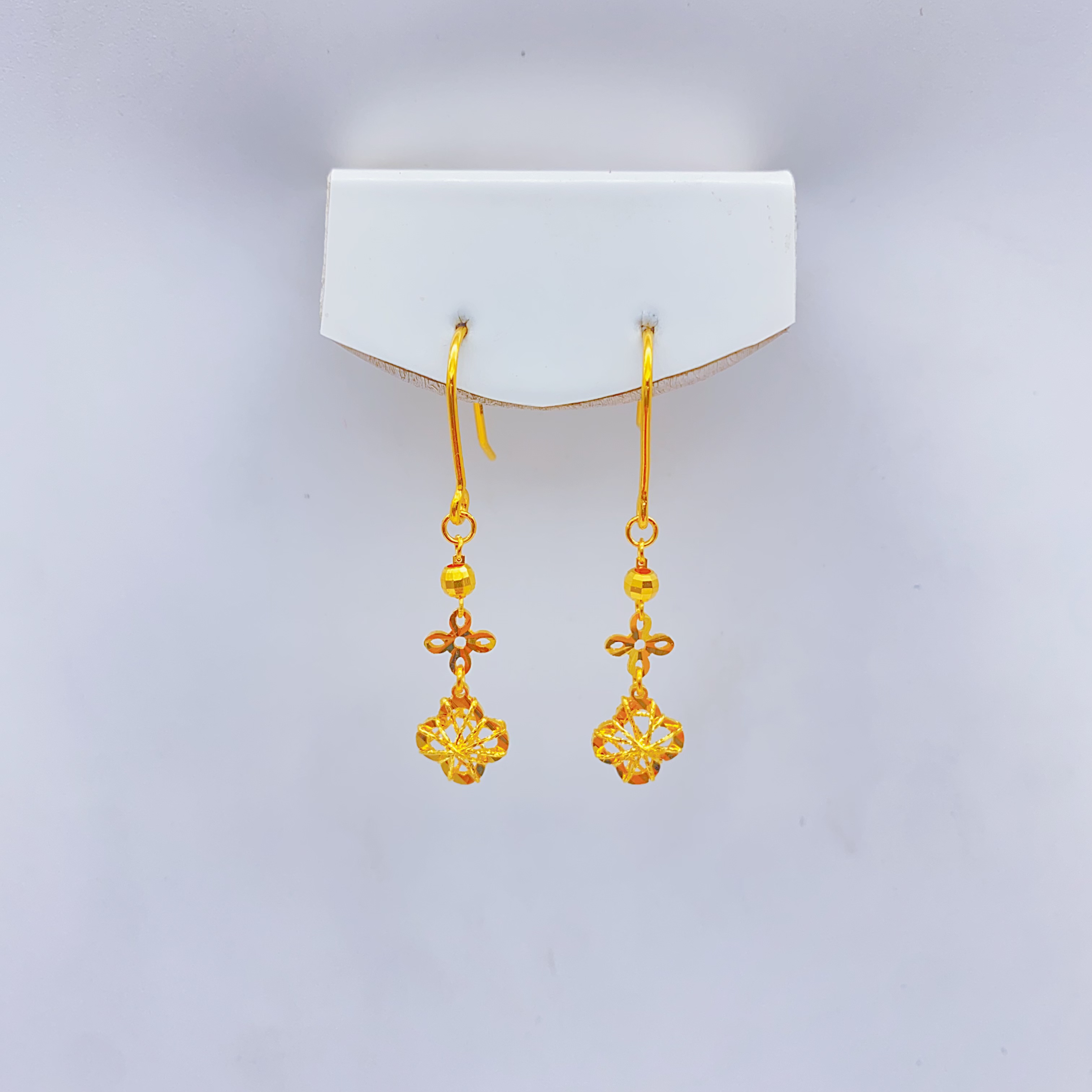 老庙黄金2 足金5G工艺拉丝四叶草耳钩时尚简约百搭2.13克