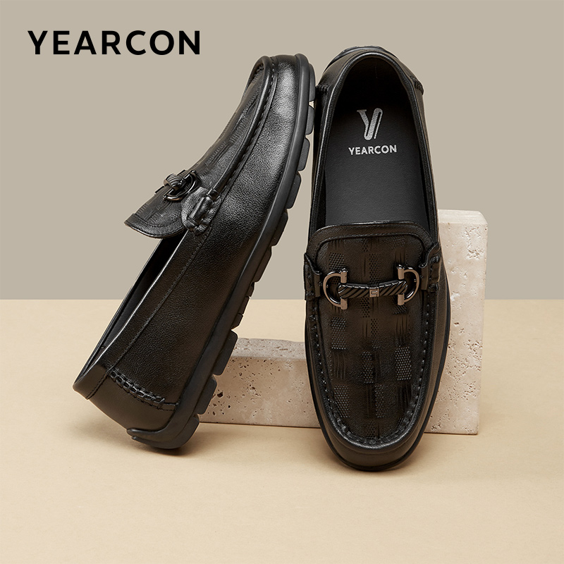 YEARCON/意尔康春秋新款真皮豆豆鞋商务休闲一脚蹬懒人男鞋96532W