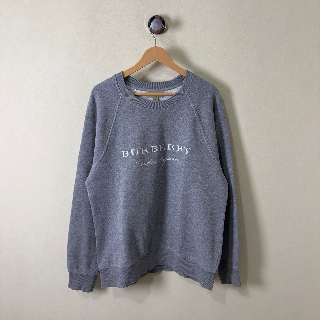 99新 BURBERRY/博柏利 刺绣logo抓绒圆领卫衣 灰色 L码 价4700