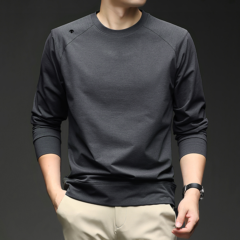 迪桑家男士运动圆领T恤2025秋季长袖上衣速干纯色简约百搭打底衫