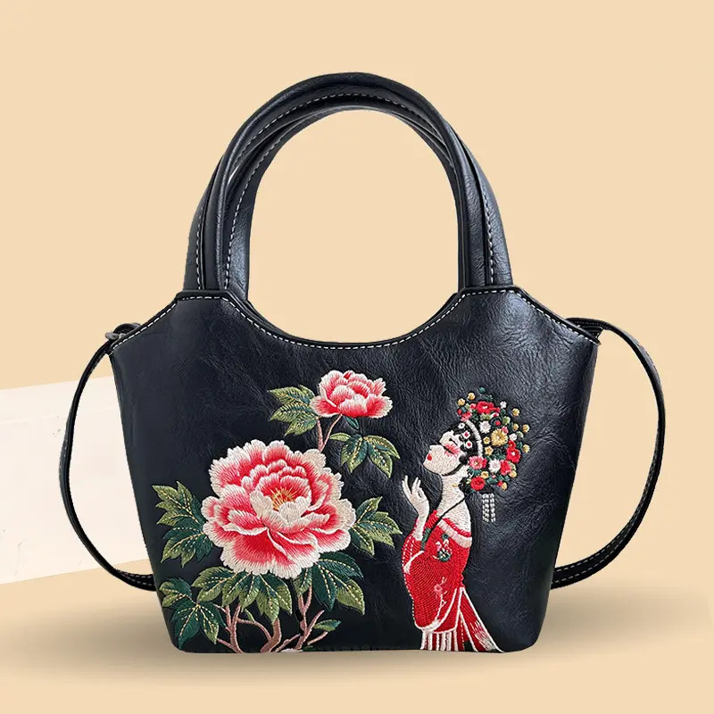手提斜挎包女新款国风刺绣牡丹女士小包菜篮包经典花旦女包单肩包