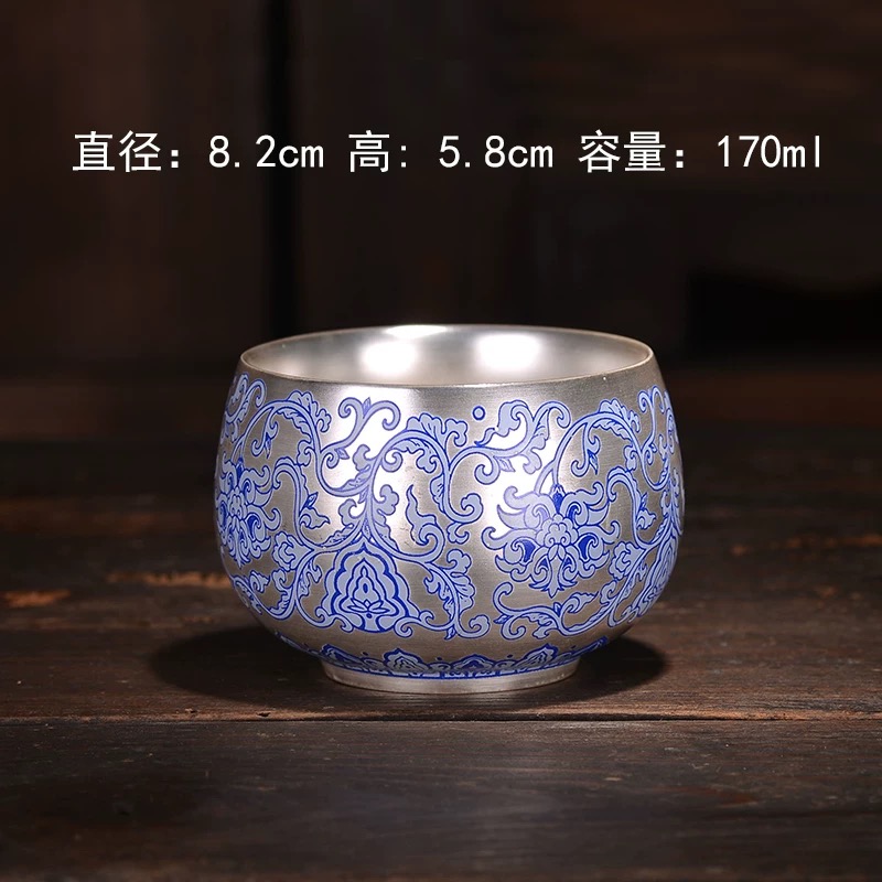 ZH018-缠枝莲单银杯+黑礼盒 （86）