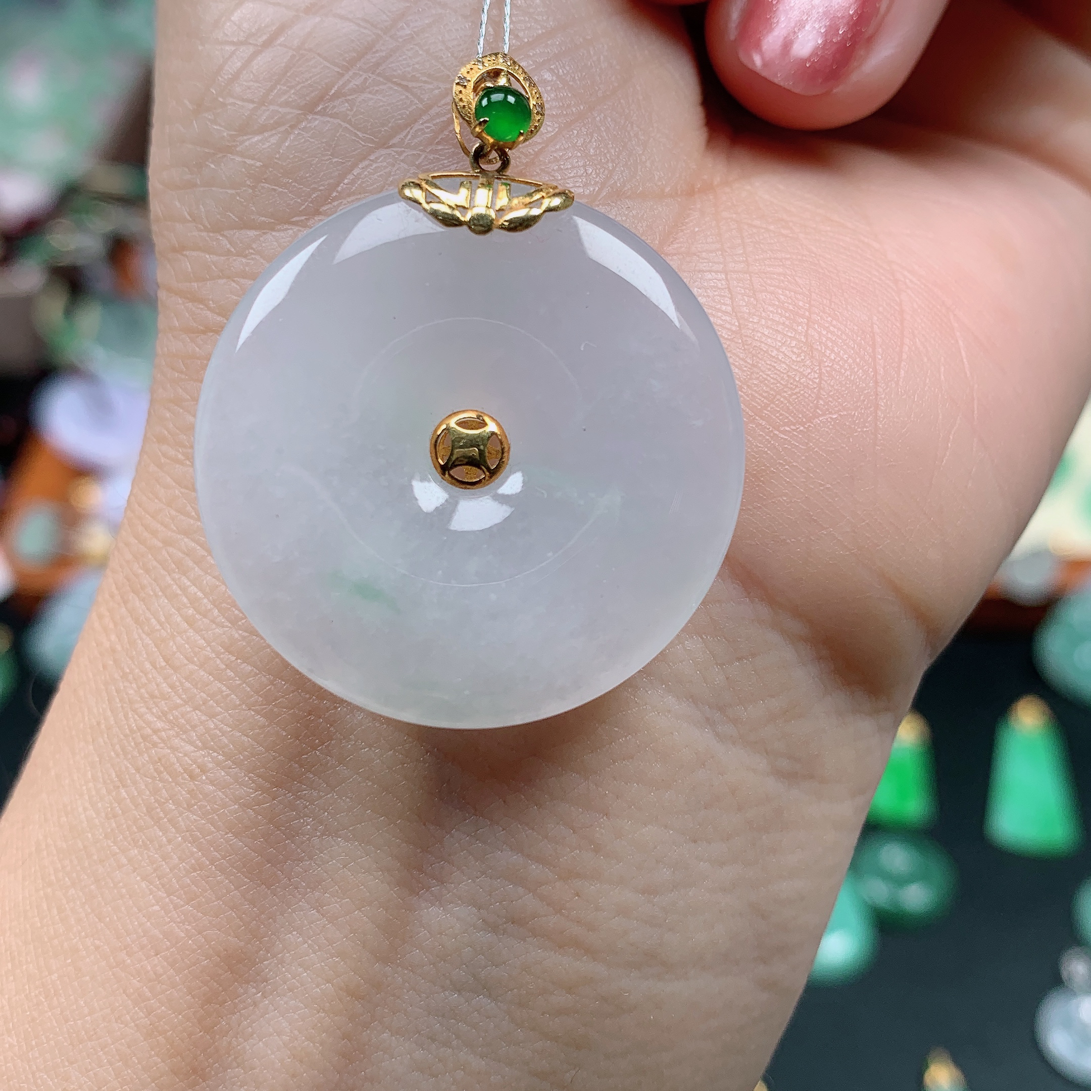 缅甸天然A货翡翠，冰平安扣，编号j/111213尺30.3-5.7