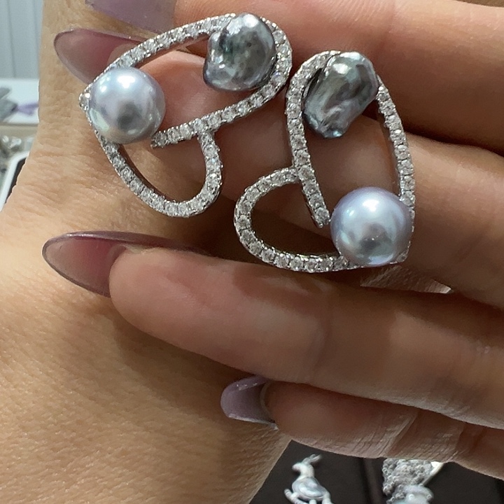 银S925镶嵌耳饰海水珍珠P*n