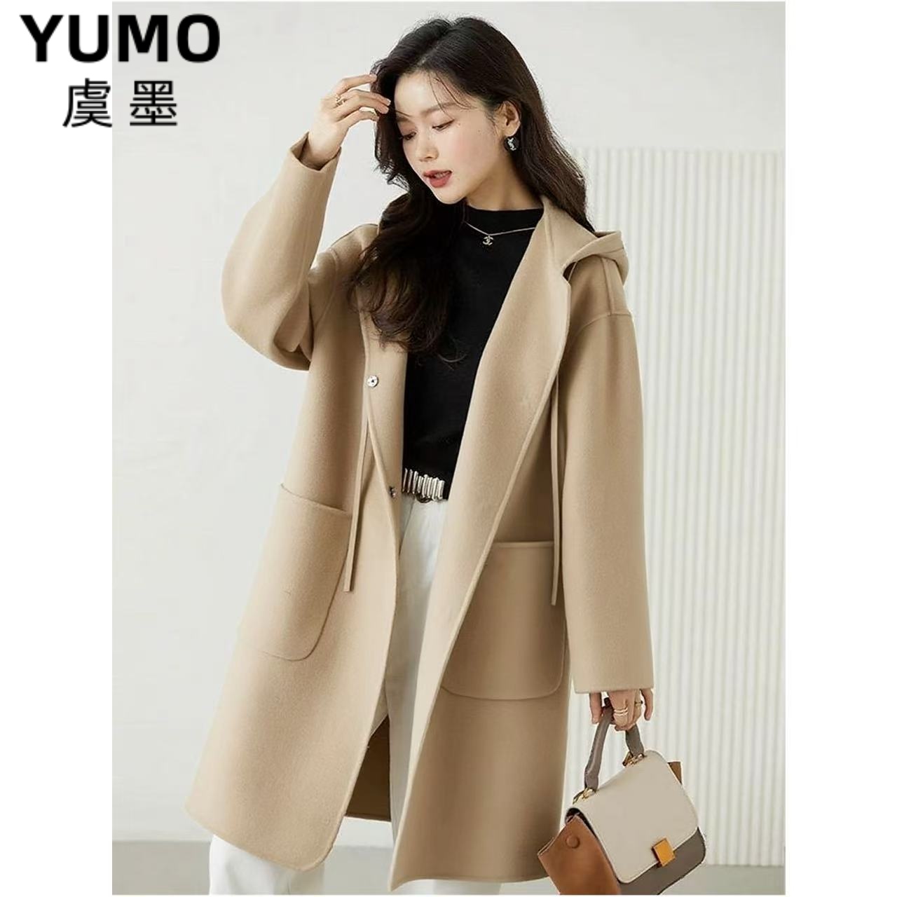 W774长款毛呢外套驼色羊毛大衣显瘦