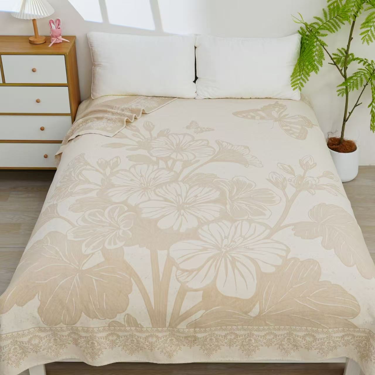 床盖【相思蝶】2X2.3米 高端轻奢双人亲肤四季床盖毯