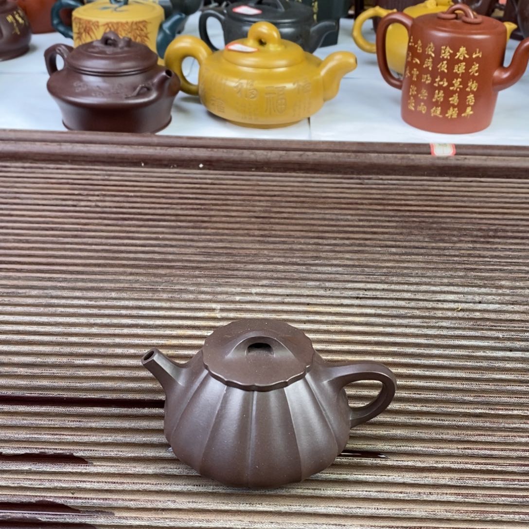 紫砂茶壶白16 筋纹石瓢