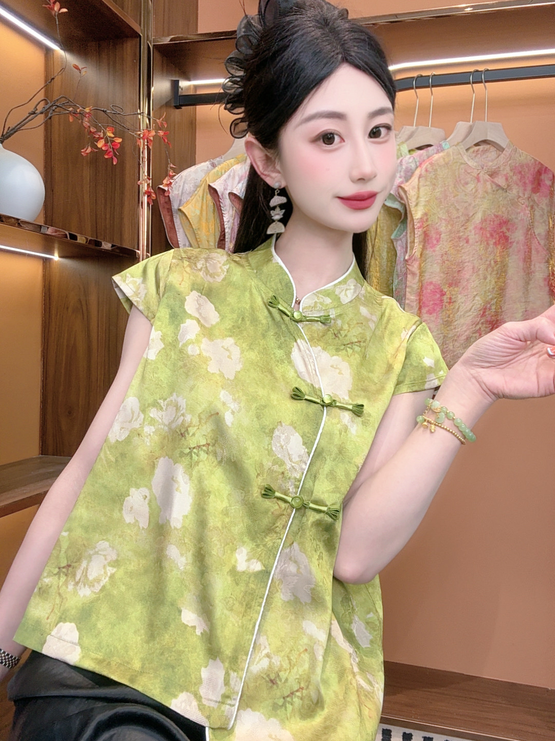 【白茶】2025夏季新款短袖百搭显瘦新中式短袖女日常