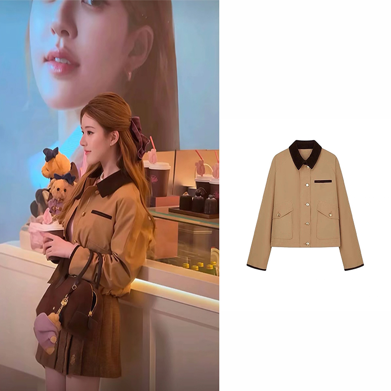 赵露思同款2025秋冬新款复古通勤翻领夹克夹棉短外套