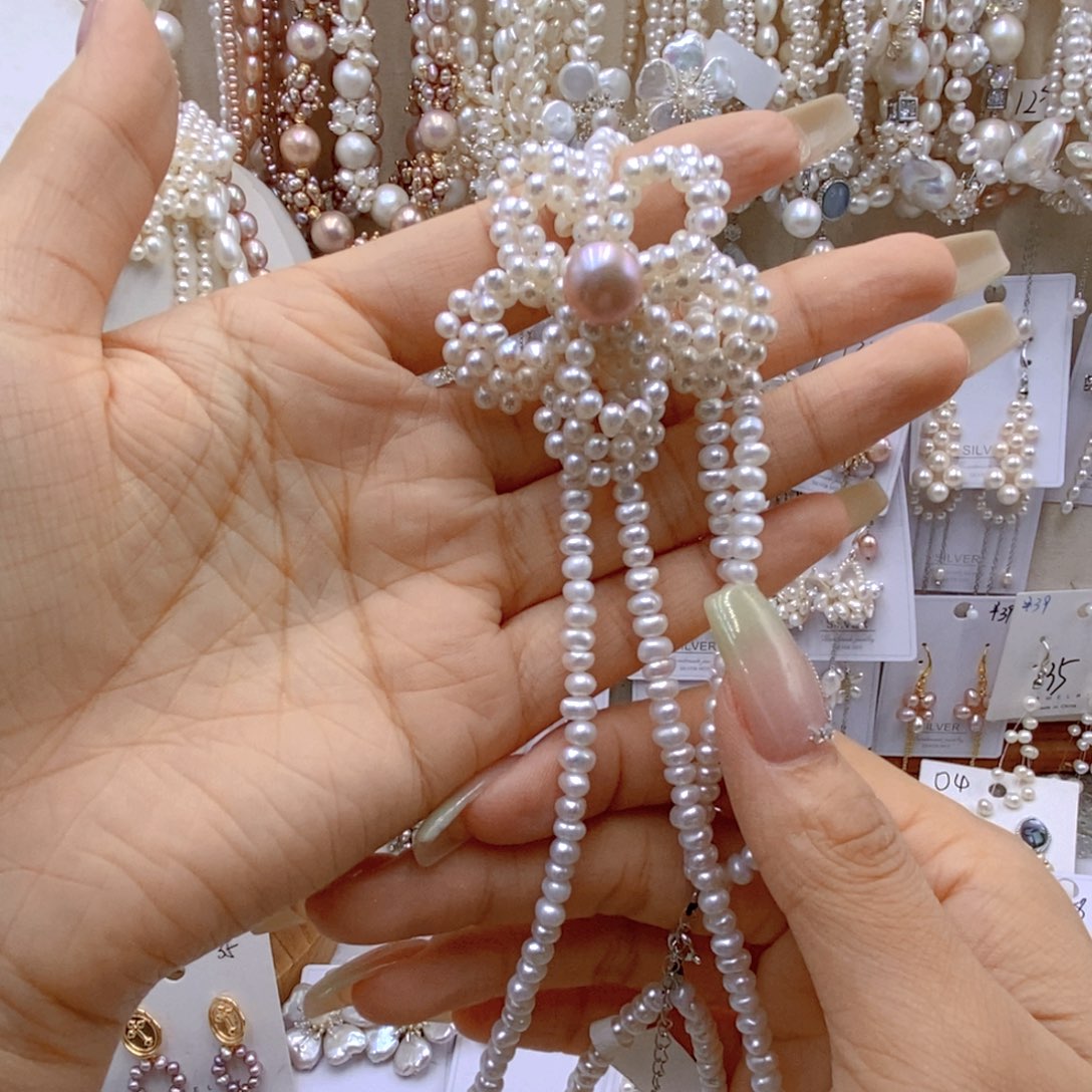 淡水珍珠银S925镶嵌颈饰美*