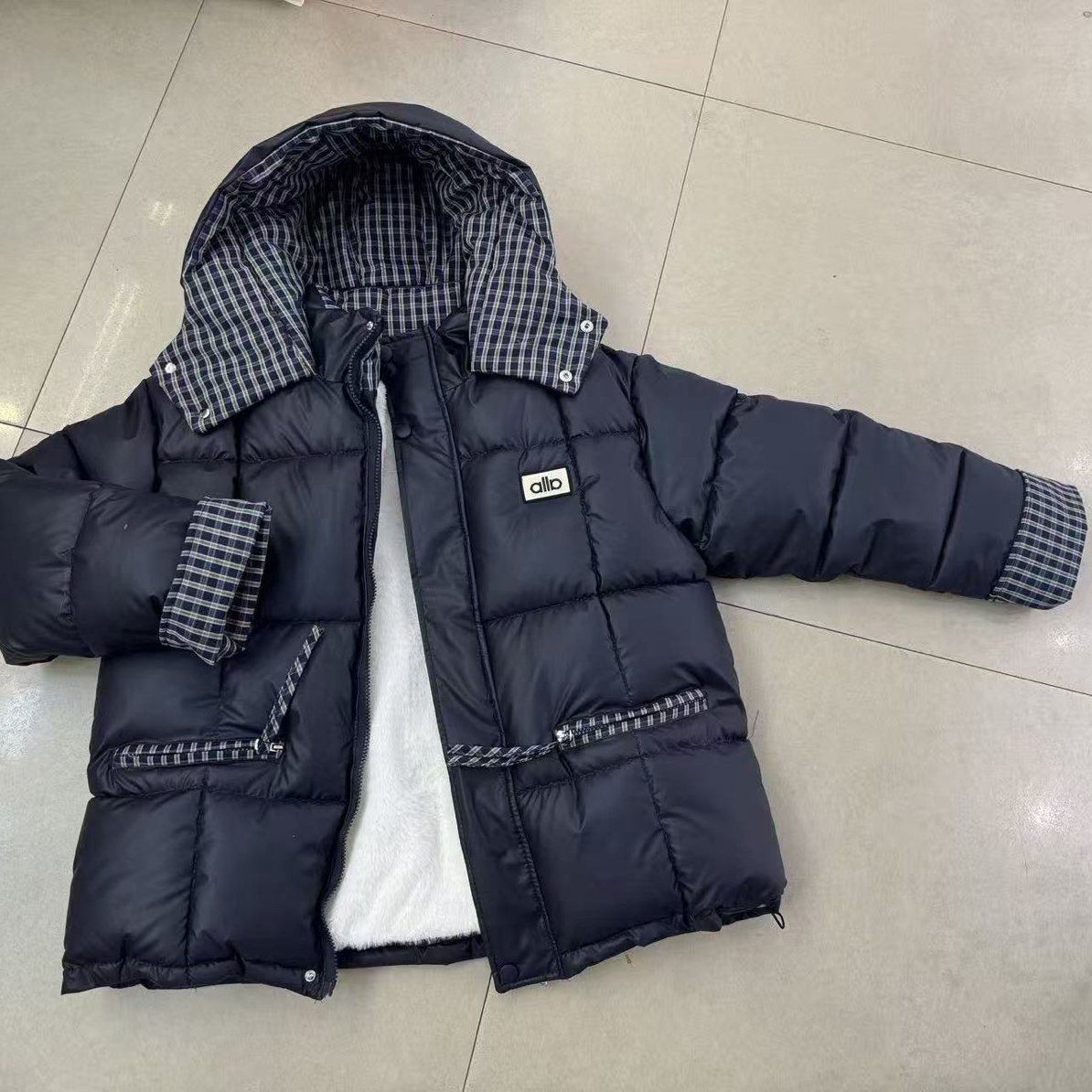 女童冬装格子拼接棉服韩版休闲加绒加厚连帽外套大童女孩保暖棉衣