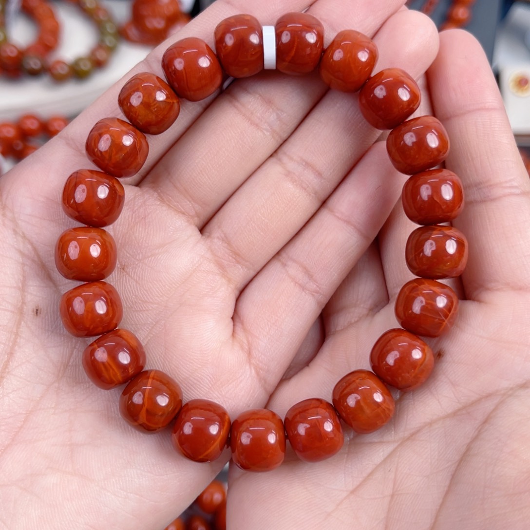 南红玛瑙未镶嵌瓦西高货锦红火焰满肉老型11mm