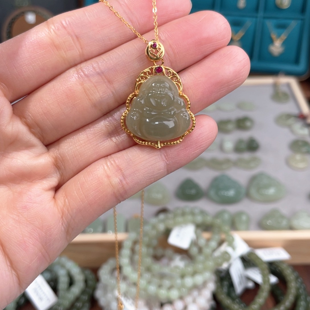 和田玉吊坠(赠链)银S925镶嵌大*.