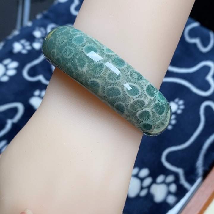 硅化珊瑚（珊瑚玉）未镶嵌手镯56.5双面满花