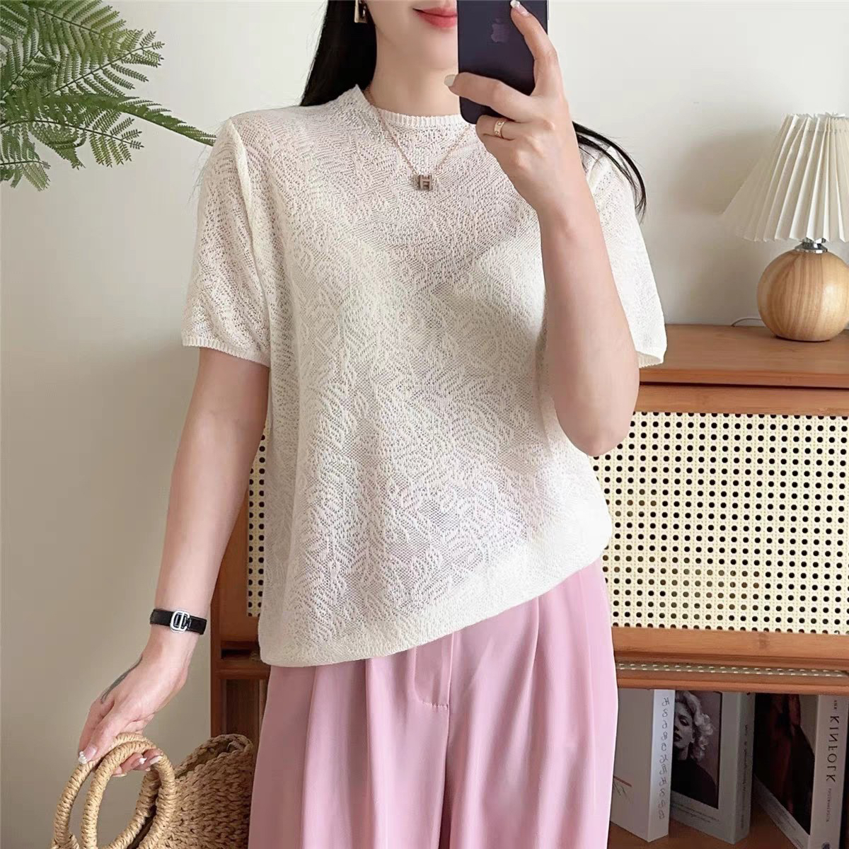 精纺羊毛金银丝针织短袖