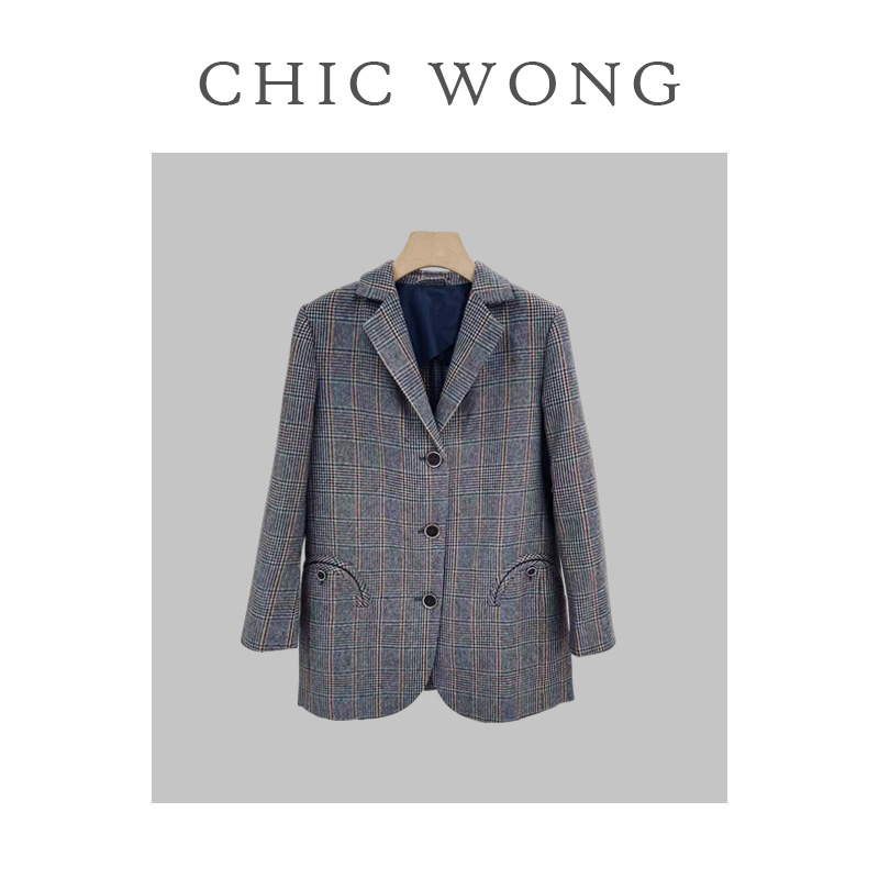 亲王格中长款西装外套YW2106050
