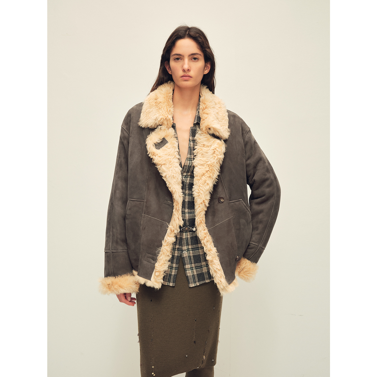 付智恩  落叶琥珀 米拉风托卡卷毛皮草外套女