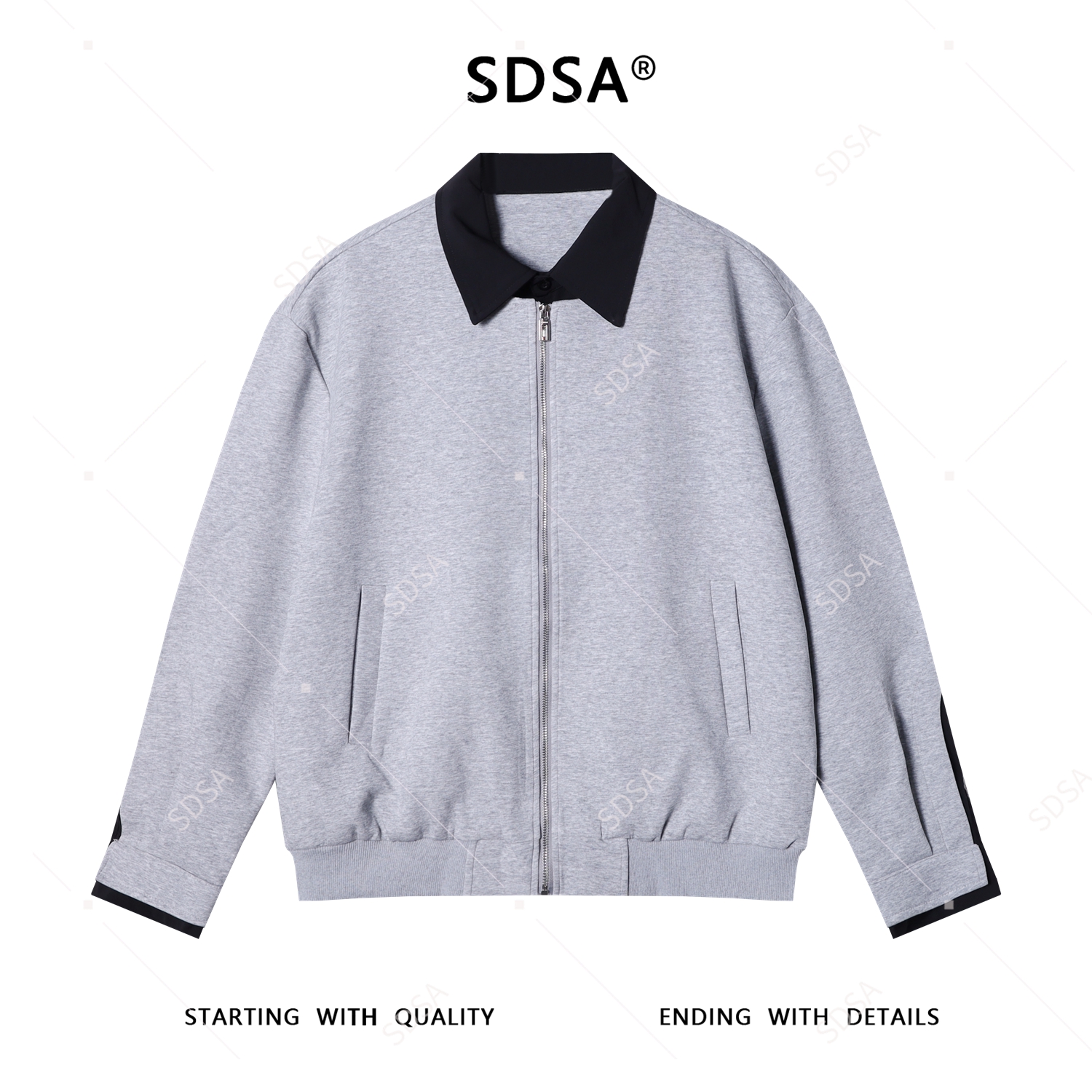 SDSA男士秋冬新款痞帅男装韩版撞色拼接拉链翻领卫衣百搭宽松外套