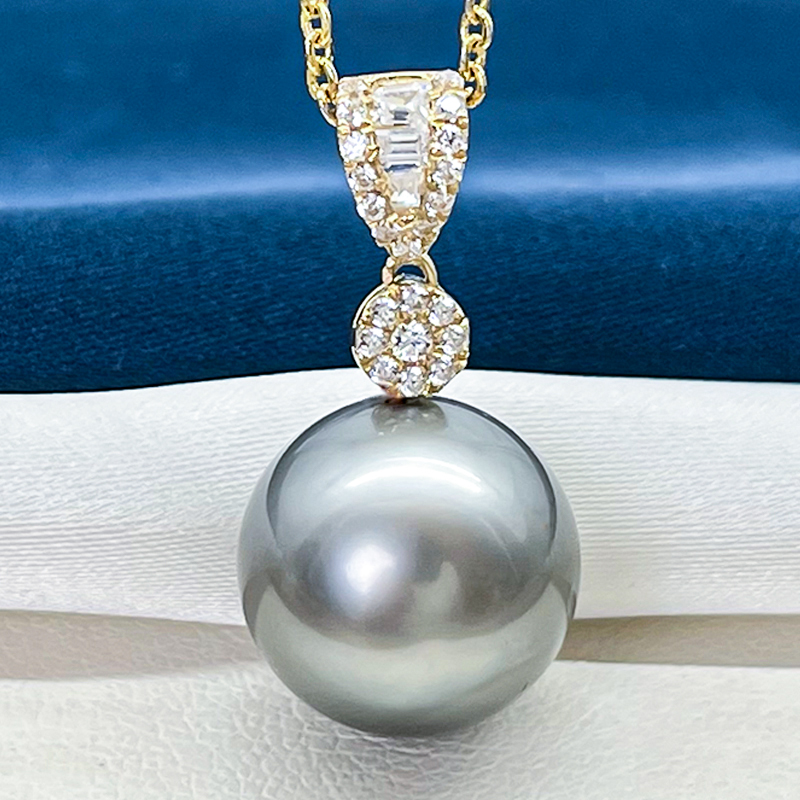 18k金12-13mm大溪地铂金灰海水珍珠吊坠不含链多样性发一气质简约