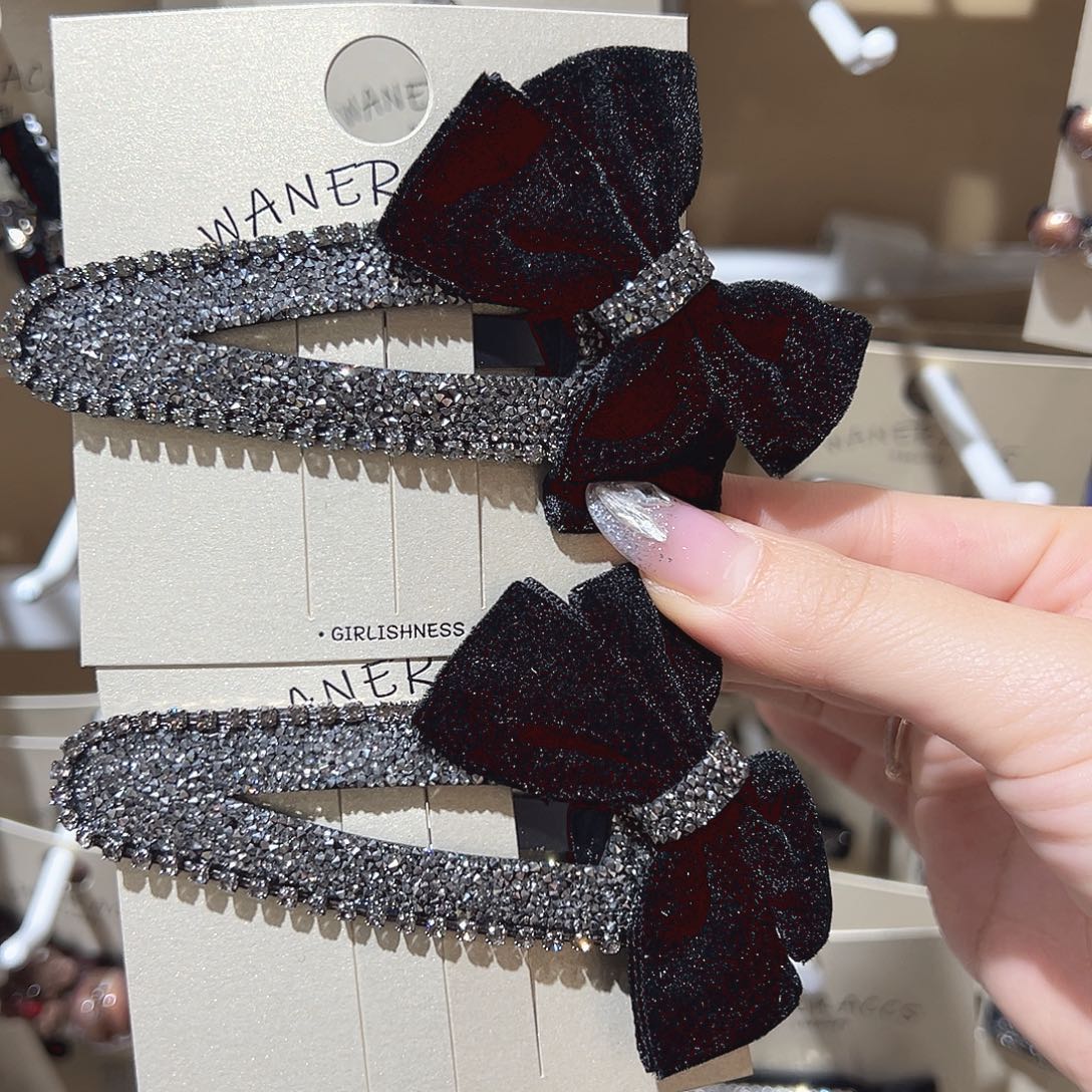 皮质铁合金黑色蝴蝶结砂糖掰掰夹两个