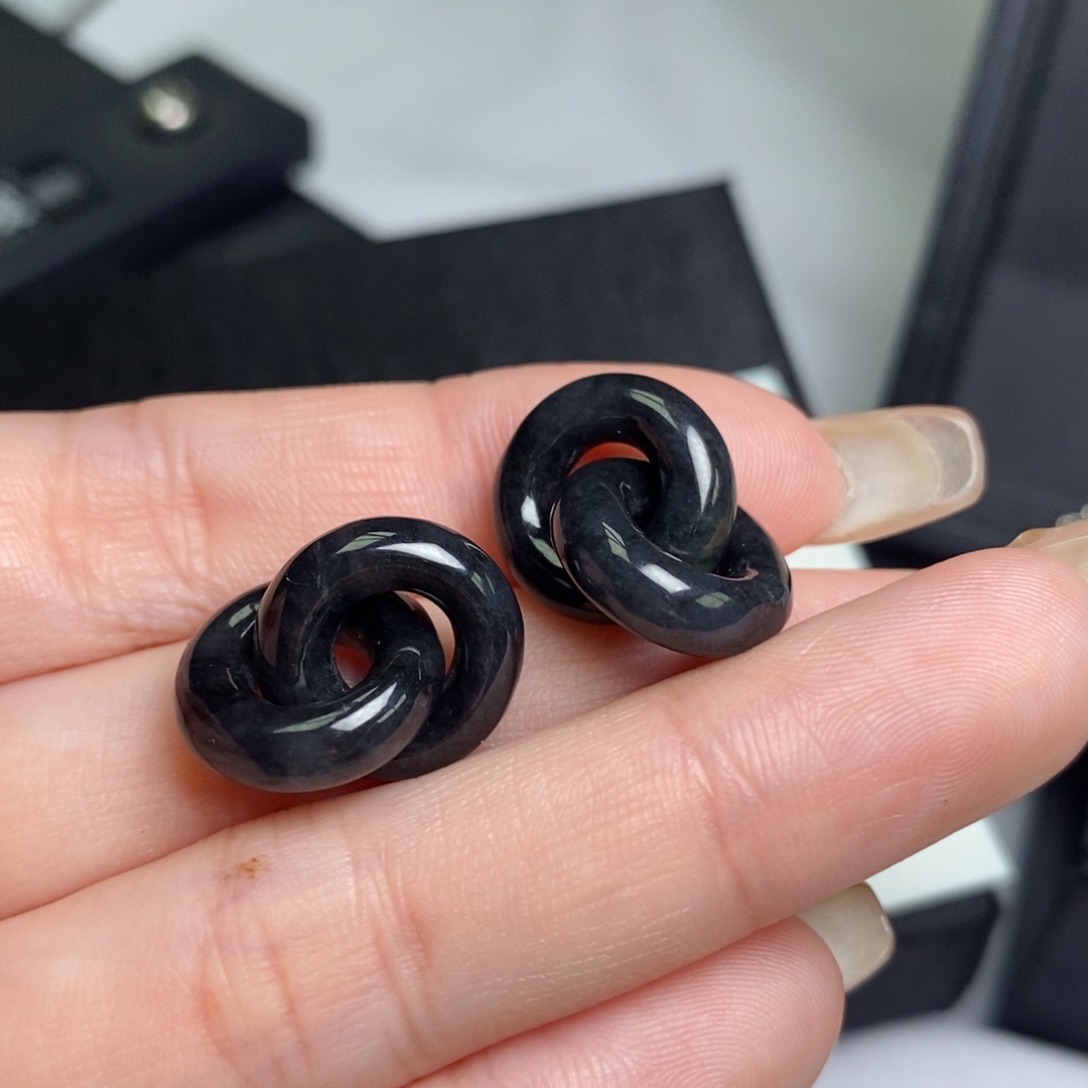 翡翠耳饰未镶嵌黑乌鸡双环