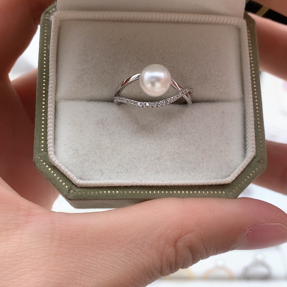 海水珍珠7-7.5mm ak戒指银S925镶嵌