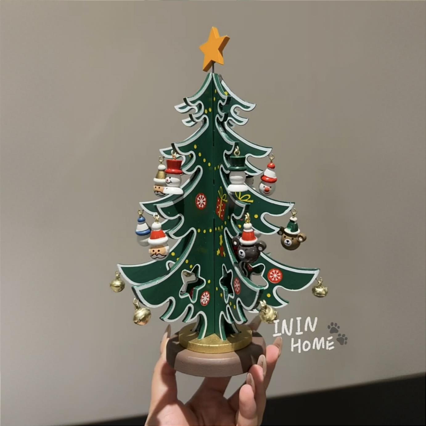 木质圣诞树桌面摆件圣诞礼物小型装饰品创意diy氛围场景布置道具