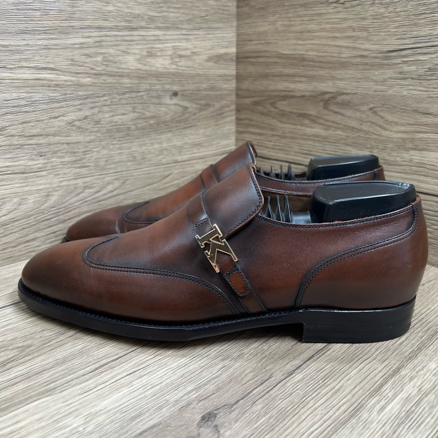 99新 maje Kiton 齐顿 棕金K标乐福鞋 40码