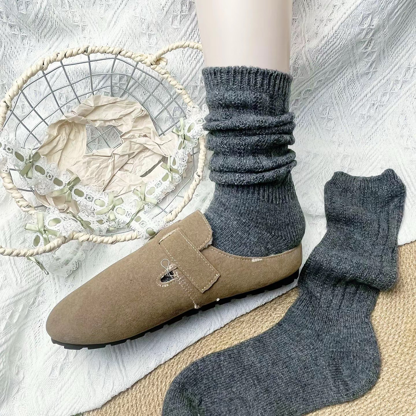 日系秋冬季费尔岛袜加厚保暖可爱卡通中筒堆堆袜子女
